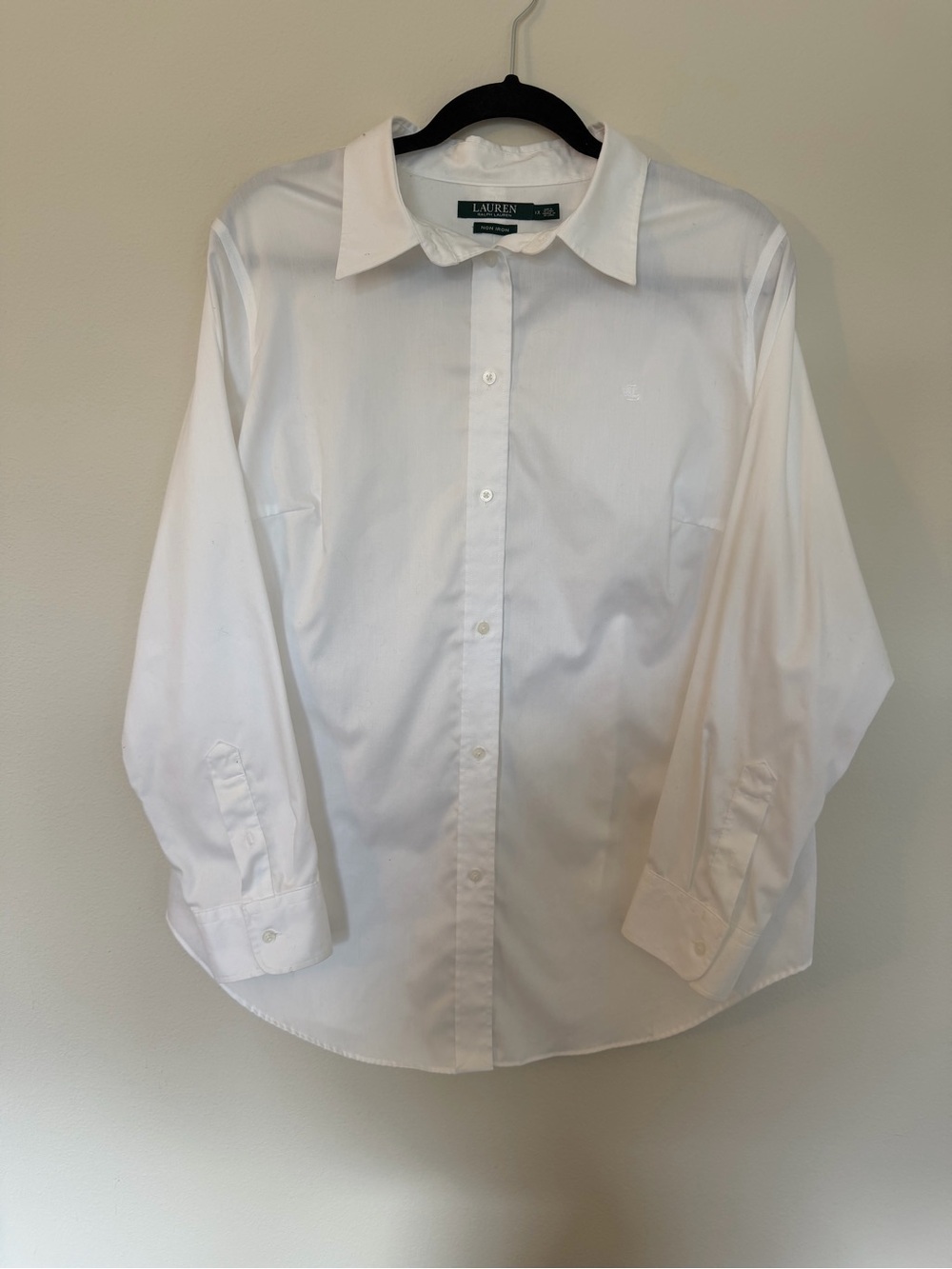 Ralph Lauren White Button Down Shirt 1X Cotton Non Iron Classic Career